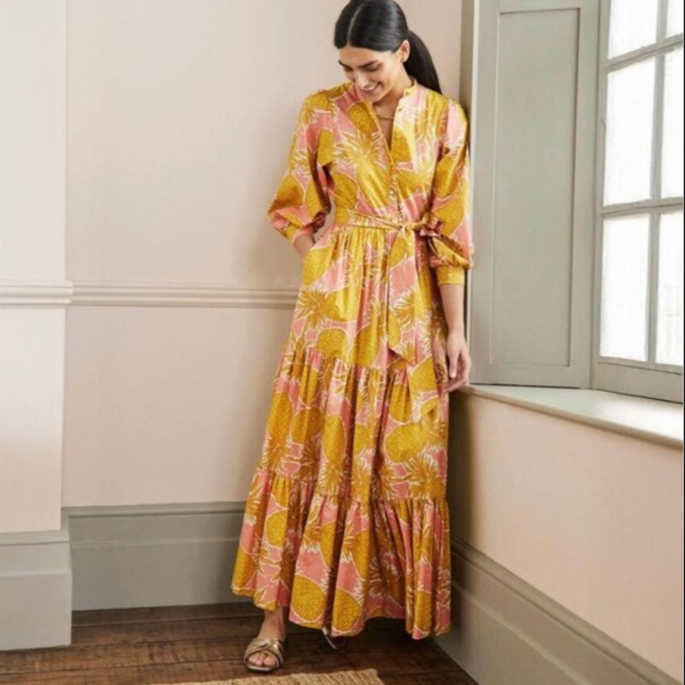 Boden Ava Tiered Maxi Dress In Pinapple Print Size 14 - Picture 16 of 16
